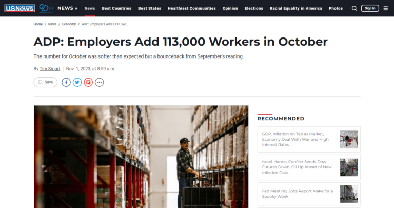ADP: Employers Add 113,000 Workers in October
