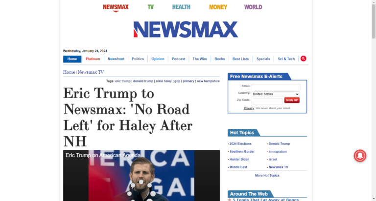 Eric Trump to Newsmax: ‘No Road Left’ for Haley After NH