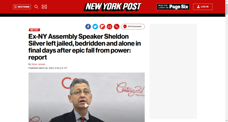 Ex-NY Assembly Speaker Sheldon Silver left jailed, bedridden and alone in final days after epic fall from power: report