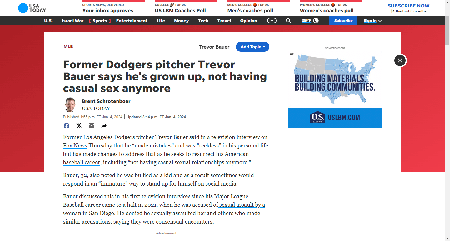 Former Dodgers pitcher Trevor Bauer says he’s grown up, not having casual sex anymore