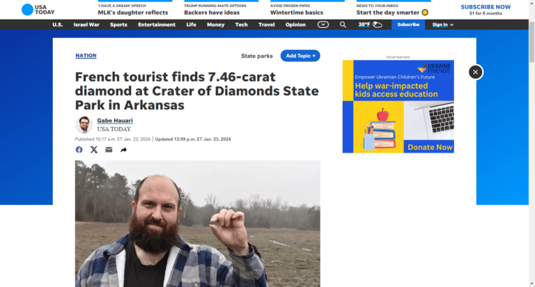 French tourist finds 7.46-carat diamond at Crater of Diamonds State Park in Arkansas