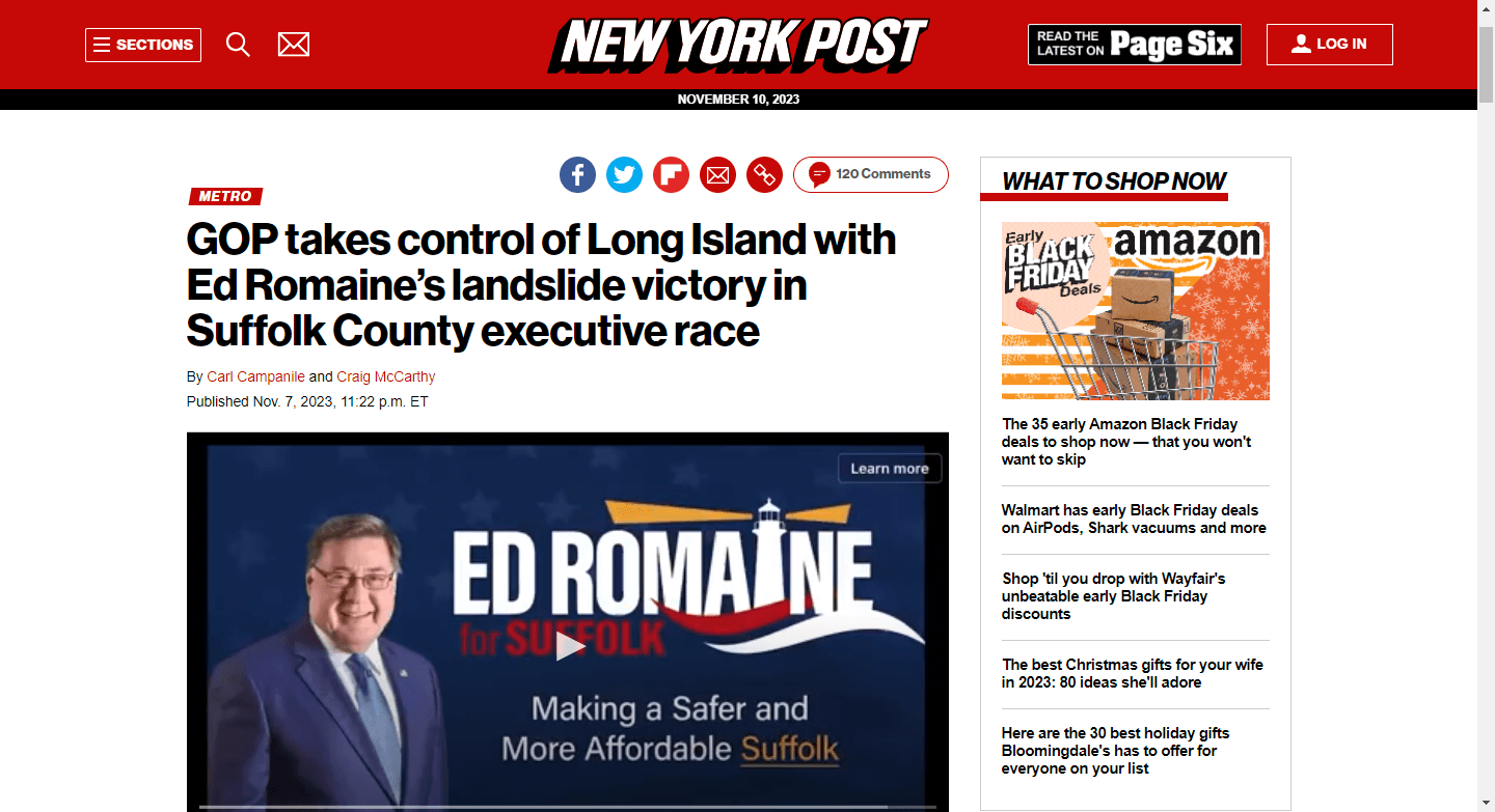 GOP takes control of Long Island with Ed Romaine’s landslide victory in