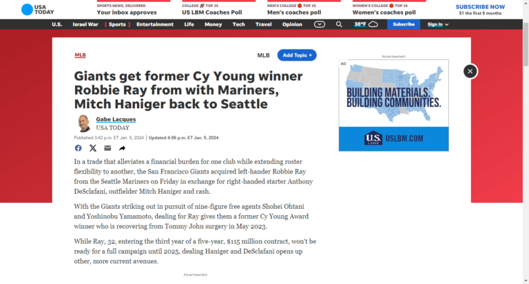 Giants get former Cy Young winner Robbie Ray from with Mariners, Mitch Haniger back to Seattle