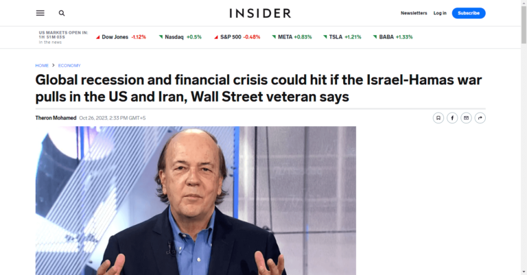 Global recession and financial crisis could hit if the Israel-Hamas war pulls in the US and Iran, Wall Street veteran says