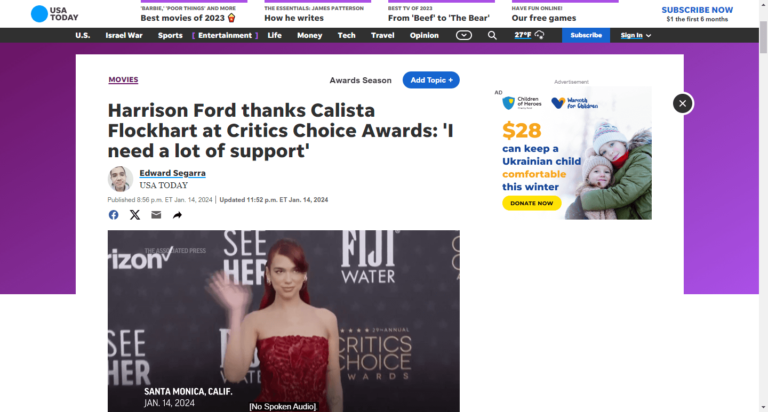Harrison Ford thanks Calista Flockhart at Critics Choice Awards: ‘I need a lot of support’