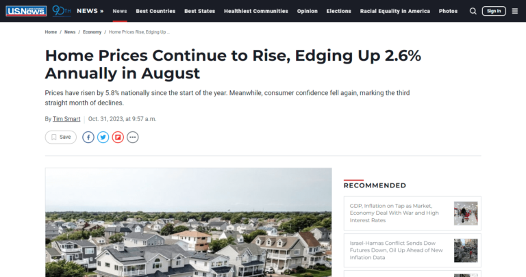 Home Prices Continue to Rise, Edging Up 2.6% Annually in August