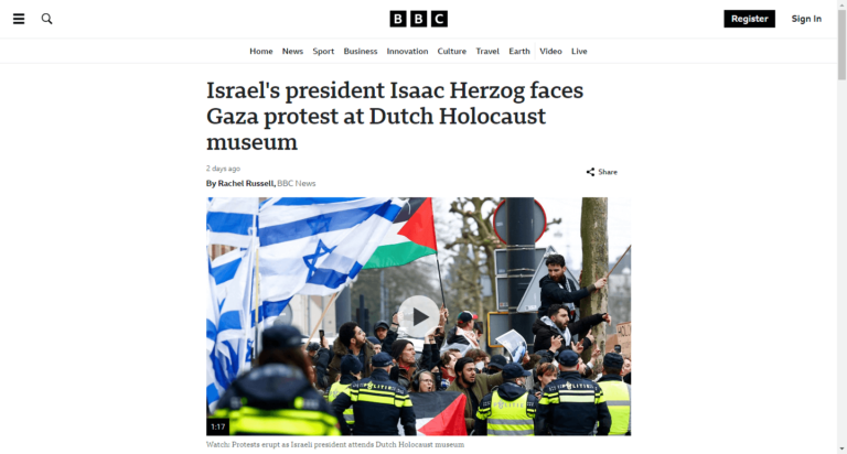 Israel’s president Isaac Herzog faces Gaza protest at Dutch Holocaust museum