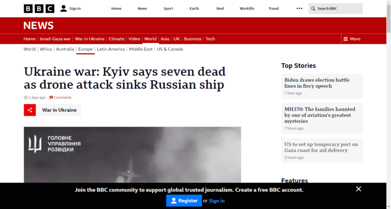 Ukraine war: Kyiv says seven dead as drone attack sinks Russian ship