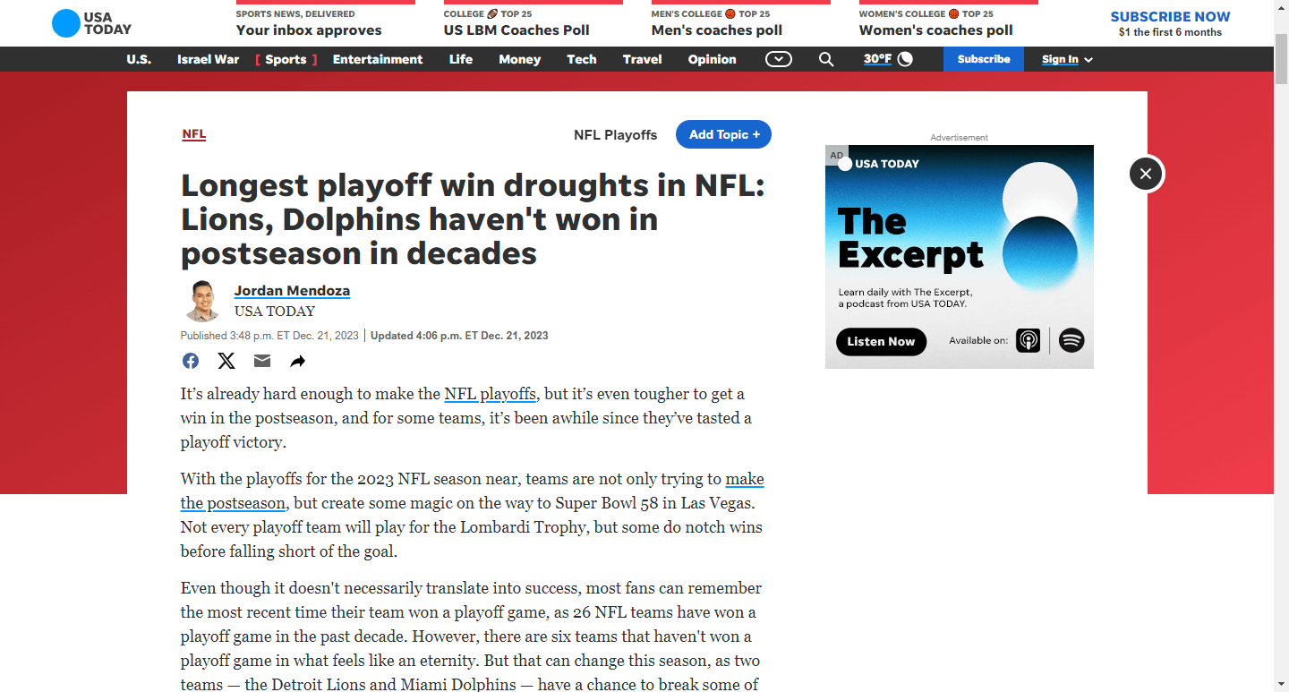 Longest playoff win droughts in NFL: Lions, Dolphins haven’t won in postseason in decades