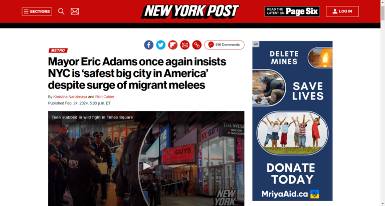 Mayor Eric Adams once again insists NYC is ‘safest big city in America’ despite surge of migrant melees