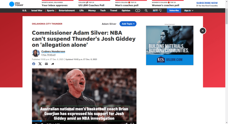 Commissioner Adam Silver: NBA can’t suspend Thunder’s Josh Giddey on ‘allegation alone’