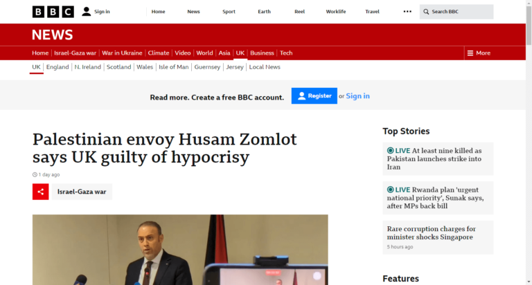 Palestinian envoy Husam Zomlot says UK guilty of hypocrisy