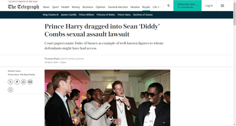 Prince Harry dragged into Sean ‘Diddy’ Combs sexual assault lawsuit