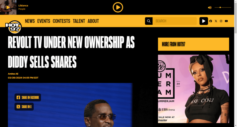 REVOLT TV UNDER NEW OWNERSHIP AS DIDDY SELLS SHARES