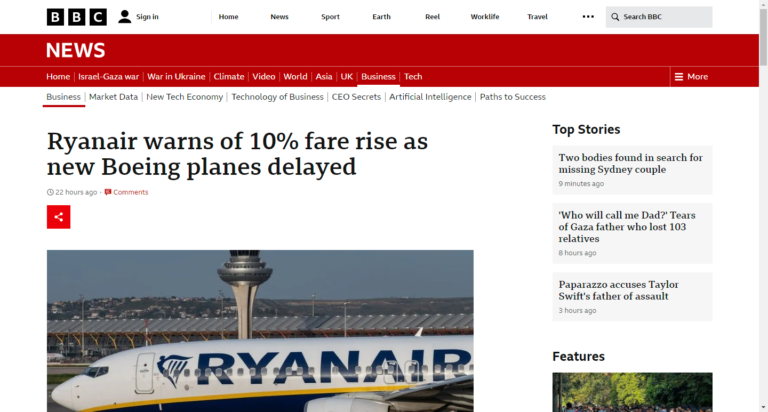 Ryanair warns of 10% fare rise as new Boeing planes delayed