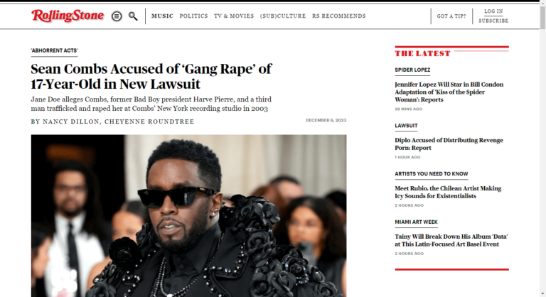 Sean Combs Accused of ‘Gang Rape’ of 17-Year-Old in New Lawsuit