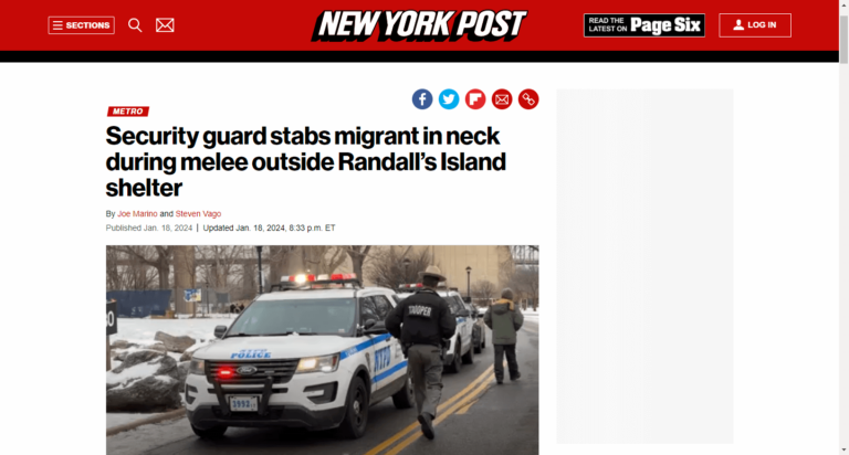 Security guard stabs migrant in neck during melee outside Randall’s Island shelter