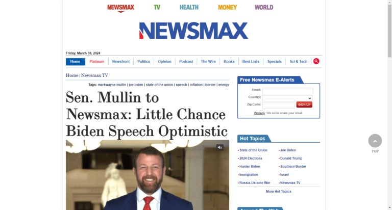 Sen. Mullin to Newsmax: Little Chance Biden Speech Optimistic