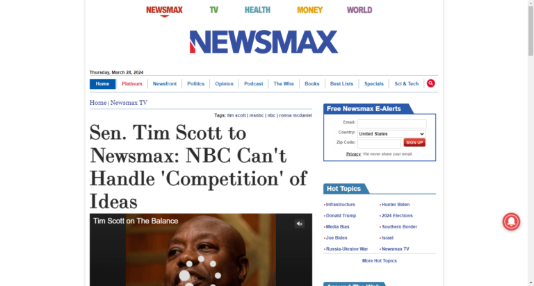 Sen. Tim Scott to Newsmax: NBC Can’t Handle ‘Competition’ of Ideas