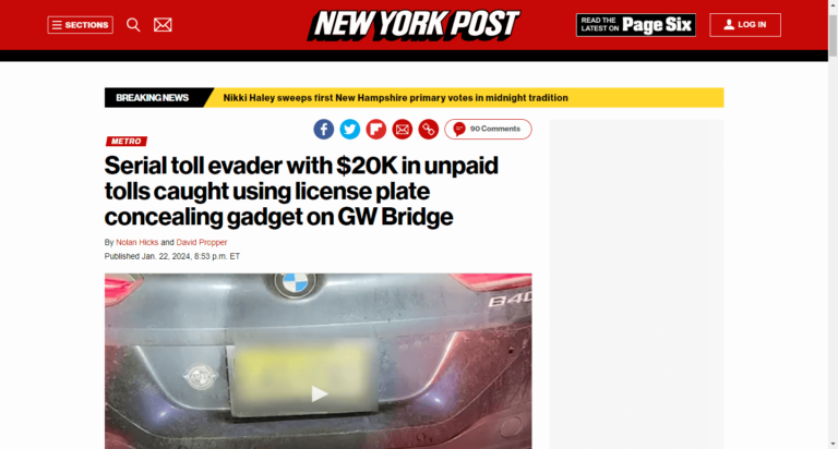 Serial toll evader with $20K in unpaid tolls caught using license plate concealing gadget on GW Bridge