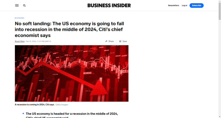 No soft landing: The US economy is going to fall into recession in the middle of 2024, Citi’s chief economist says