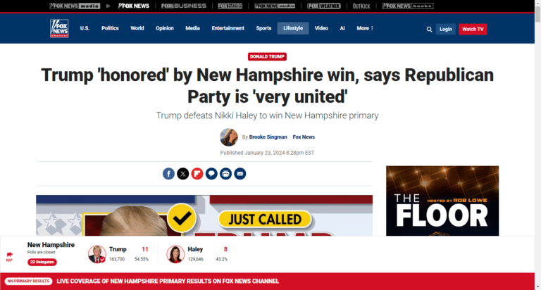Trump ‘honored’ by New Hampshire win, says Republican Party is ‘very united’