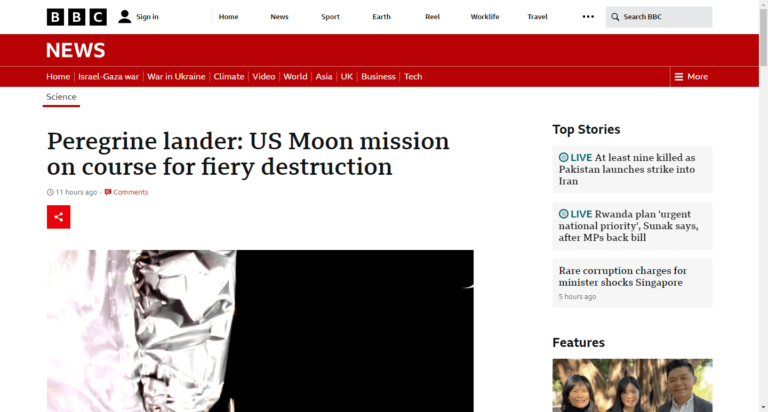 Peregrine lander: US Moon mission on course for fiery destruction