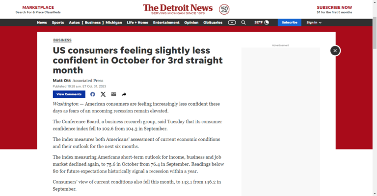 US consumers feeling slightly less confident in October for 3rd straight month
