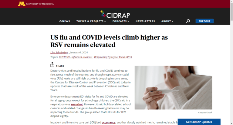 US flu and COVID levels climb higher as RSV remains elevated