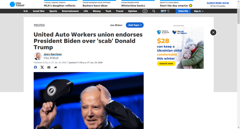 United Auto Workers union endorses President Biden over ‘scab’ Donald Trump