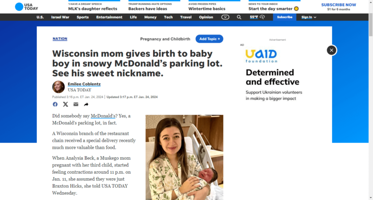 Wisconsin mom gives birth to baby boy in snowy McDonald’s parking lot. See his sweet nickname.