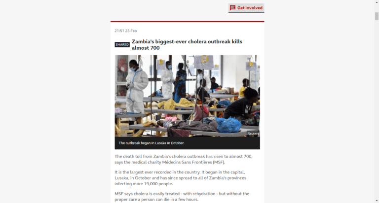 Zambia’s biggest-ever cholera outbreak kills almost 700